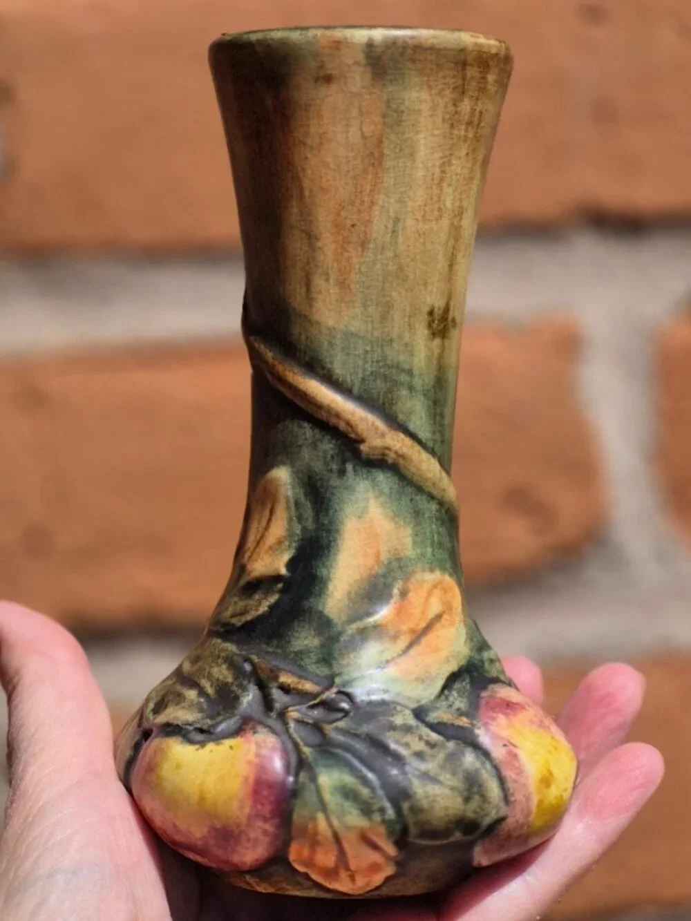 Vintage Weller Baldin Apple Bud Vase Sculpted Marked  WELLER on Bottom